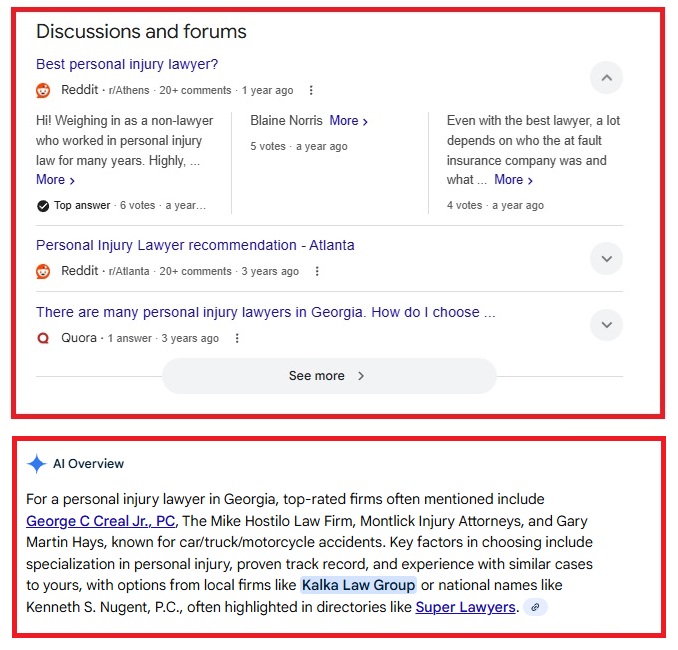 Google SERP showing Reddit, Forums and People Also Ask