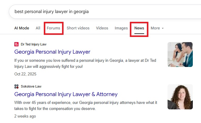 Google SERP showing additional features